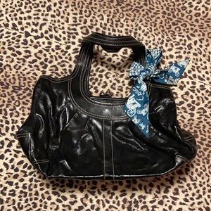 Black Patent leather Coach bag with silk twilly